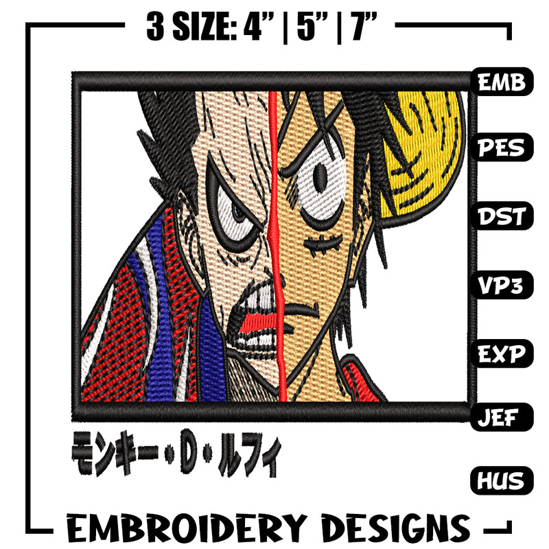 Luffy gear 4 X Luffy embroidery design, one piece embroidery, anime design, embroidery file, Digital download..jpg