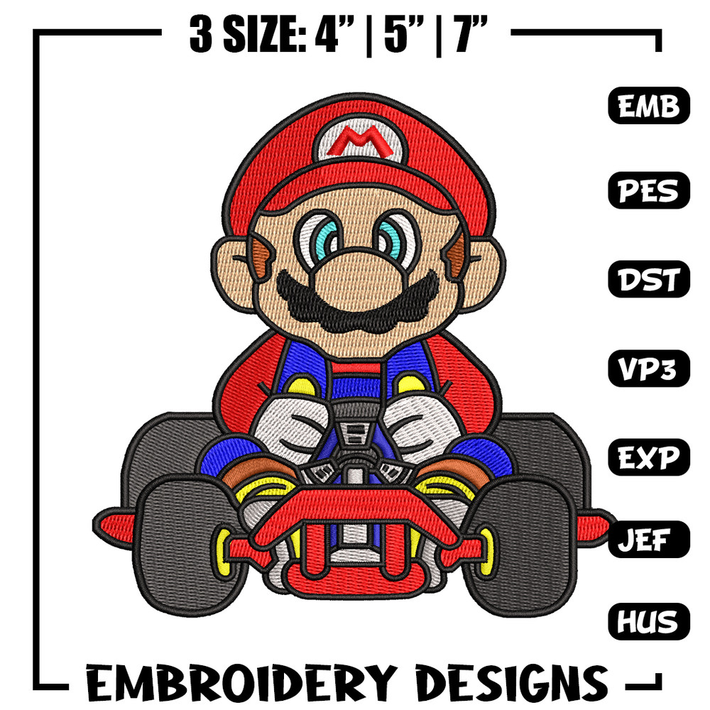 Mario car embroidery design, Super Mario bros embroidery, game design, logo design, game shirt, Digital download..jpg