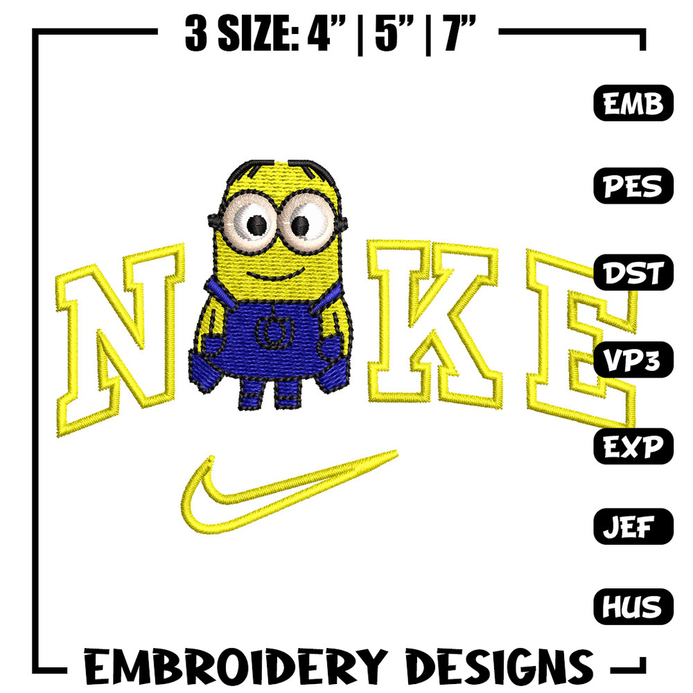 Minion x nike embroidery design, Minion embroidery, Embroidery file, Embroidery shirt, Nike design, Digital download.jpg