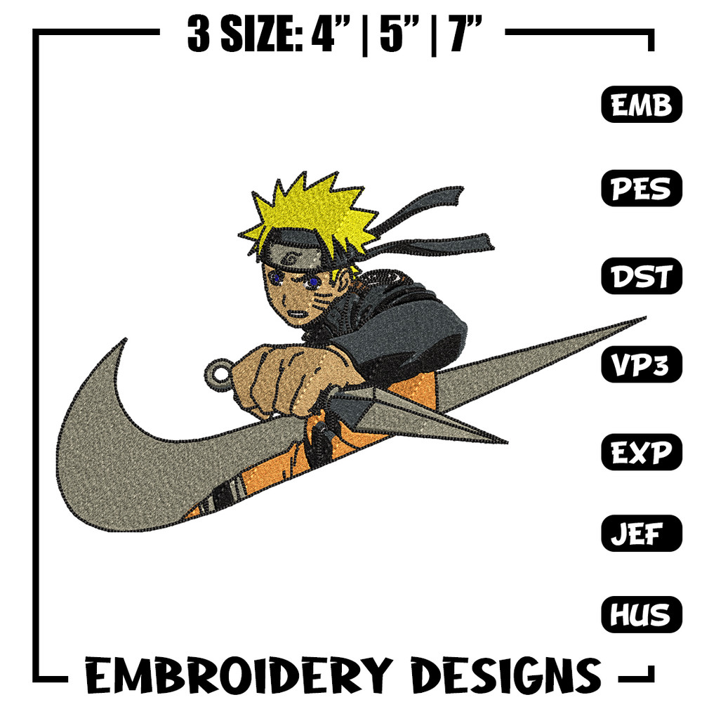 Naruto Kunai Nike Nike embroidery design, Naruto embroidery, Nike design, anime design, anime shirt, Digital download.jpg