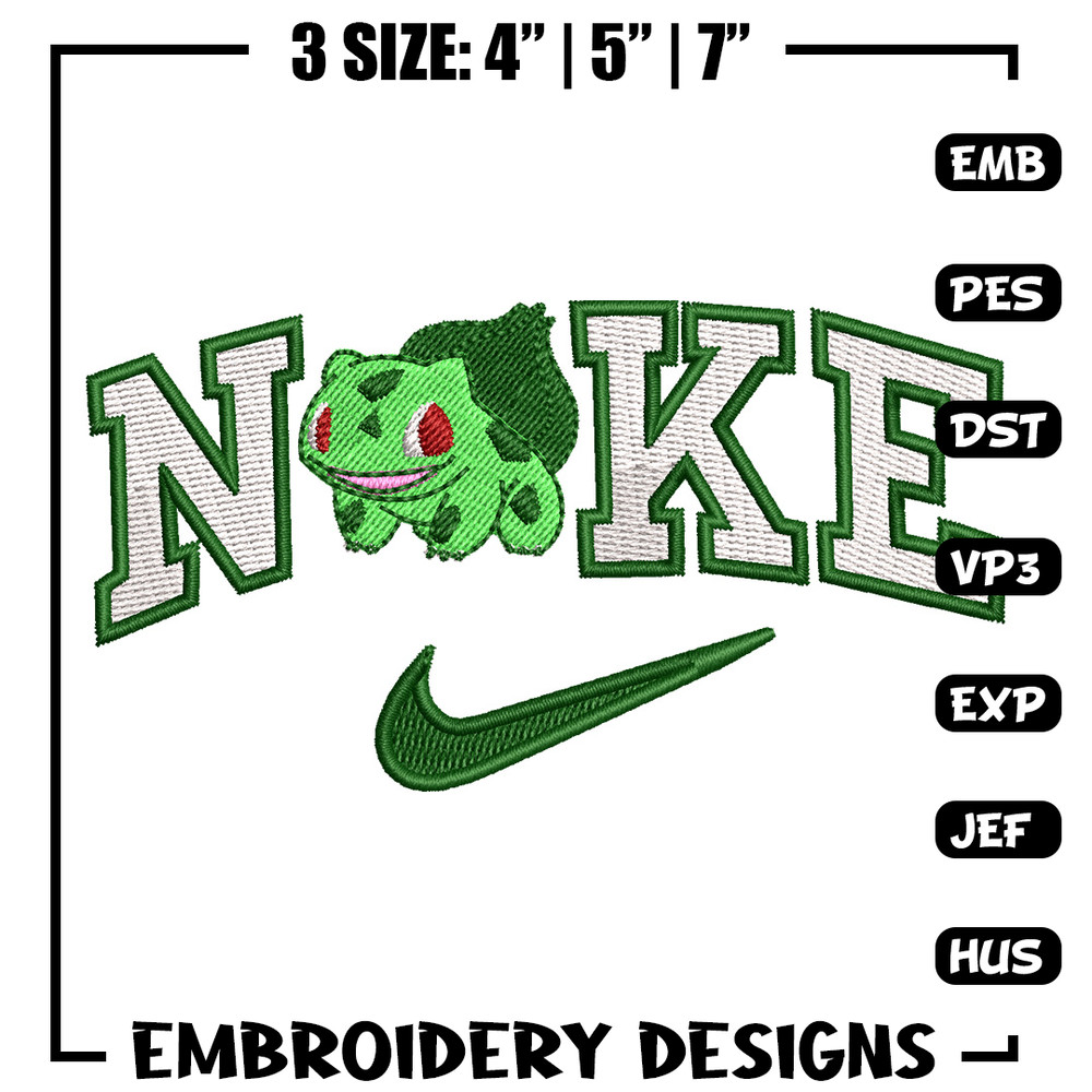 Nike bulbasaur embroidery design, Pokemon embroidery, Nike design, Embroidery shirt, Embroidery file,Digital download.jpg