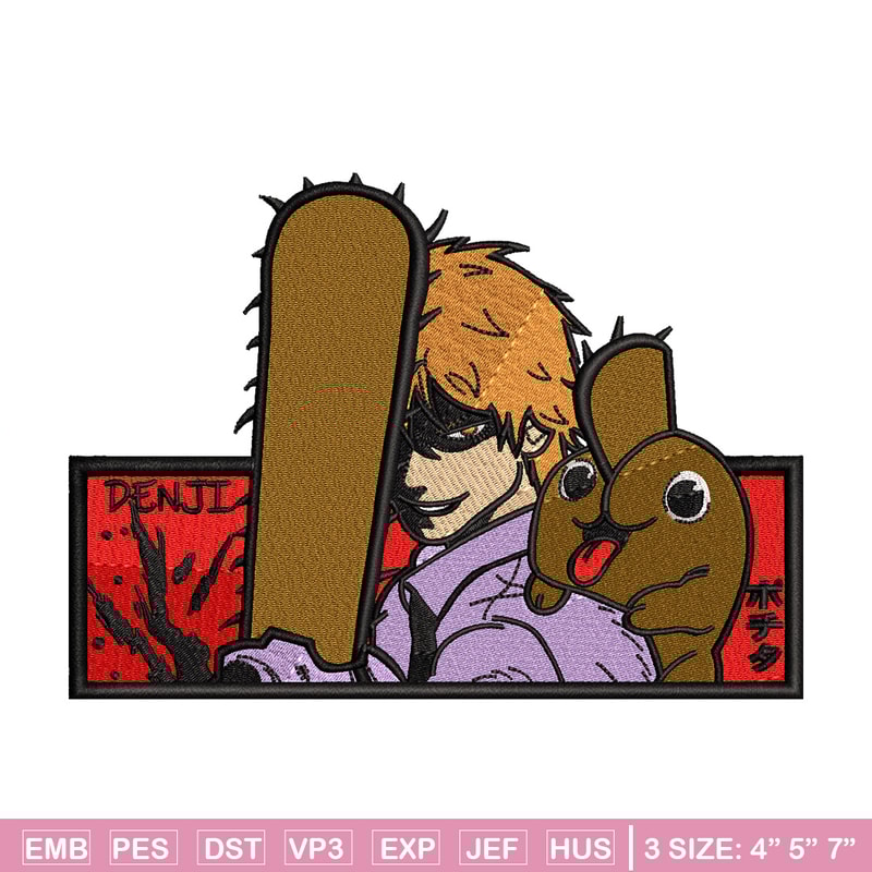 Denji horror embroidery design, Chainsaw embroidery, Anime design, Embroidery shirt, Embroidery file, Digital download.jpg