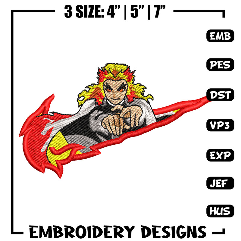 Nike Rengoku embroidery design, Kimetsu no Yaiba embroidery, Nike design, anime design, anime shirt, Digital download.jpg