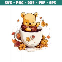winnie the pooh coffee latte vintage fall season png file