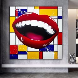 lips graffiti canvas painting, sexy lips canvas painting, colorful lip painting, lip pop art canvas-1