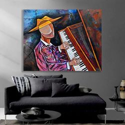 man playing piano canvas painting , abstract human portrait, musical instrument home decor , piano drawing canvas print