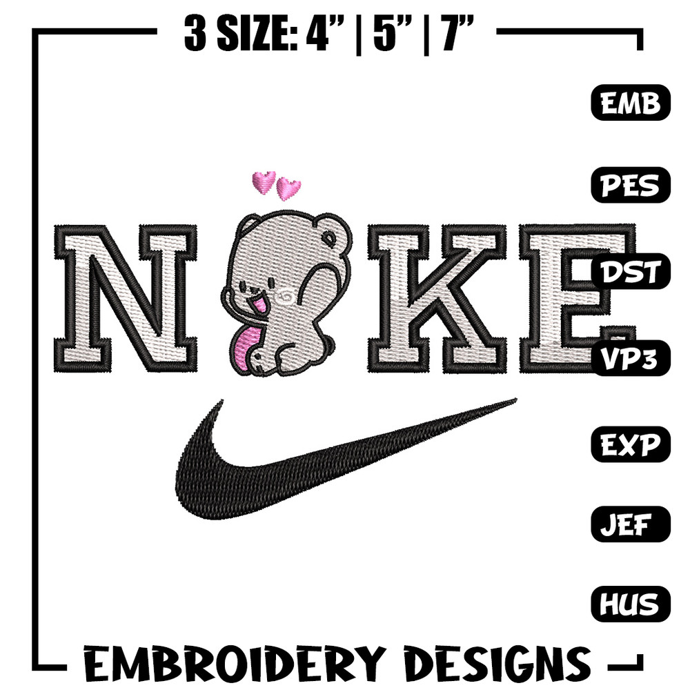 Nike x bear cute embroidery design, Bear embroidery, Nike design, Embroidery shirt, Embroidery file, Digital download.jpg