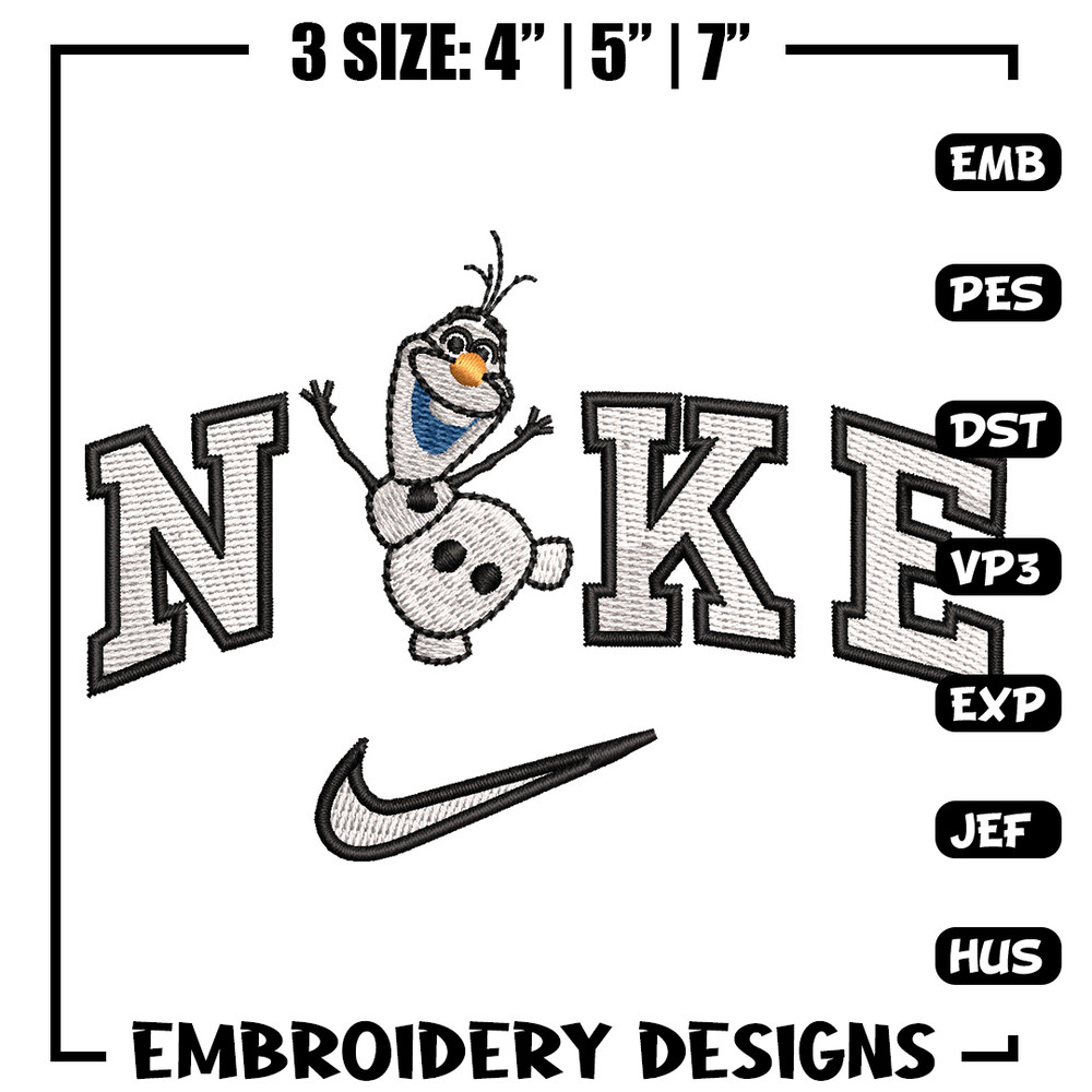 Nike x olaf embroidery design, Disney embroidery, Nike design, Embroidery shirt, Embroidery file, Digital download.jpg