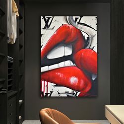 red lips graffiti canvas painting, sexy lips canvas painting, colorful lip painting, lips pop art canvas-1