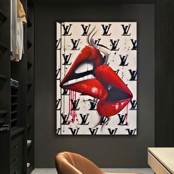 red lips graffiti canvas painting, sexy lips canvas painting, colorful lip painting, lips pop art canvas