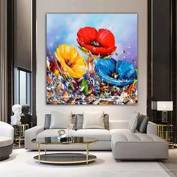 red roses canvas painting, poppy canvas painting, fake rose painting, flower painting, red flower wall decor, paint text