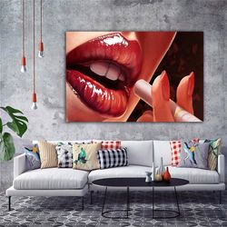 smoking woman canvas painting, cigarette and woman painting, smoking colorful woman painting, lips canvas painting