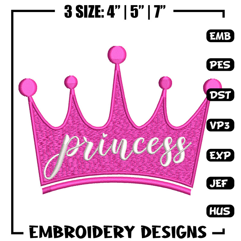Princess crown embroidery design, Princess embroidery, Emb design, Embroidery shirt, Embroidery file, Digital download.jpg