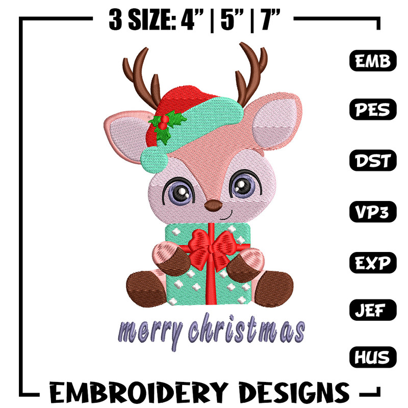 Reindeer chibi embroidery design, Chrismas embroidery, Embroidery file, Embroidery shirt, Emb design,Digital download.jpg