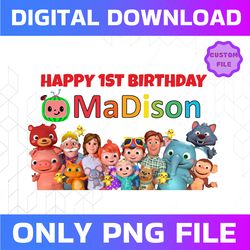 Cocomelon Personalized Name And Ages ,Happy 1st Birthday Cocomelon Family PNG, Coco Melon PNG, Cocomelon Printable