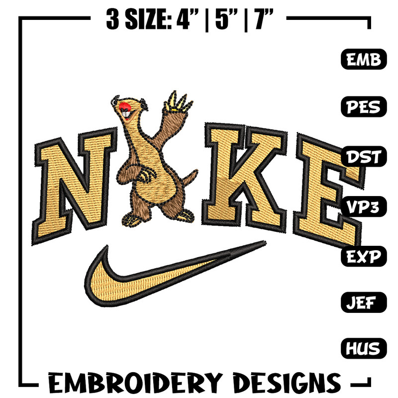 Sid x nike embroidery design, Ice age embroidery, Embroidery file, Embroidery shirt, Nike design, Digital download.jpg