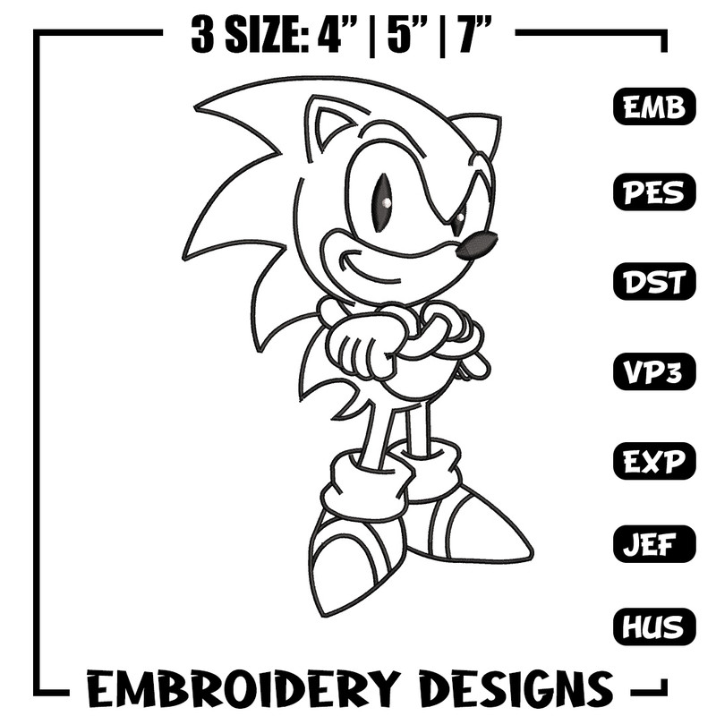 Sonic black white embroidery design, Sonic embroidery, Emb design, Embroidery shirt, Embroidery file, Digital download.jpg