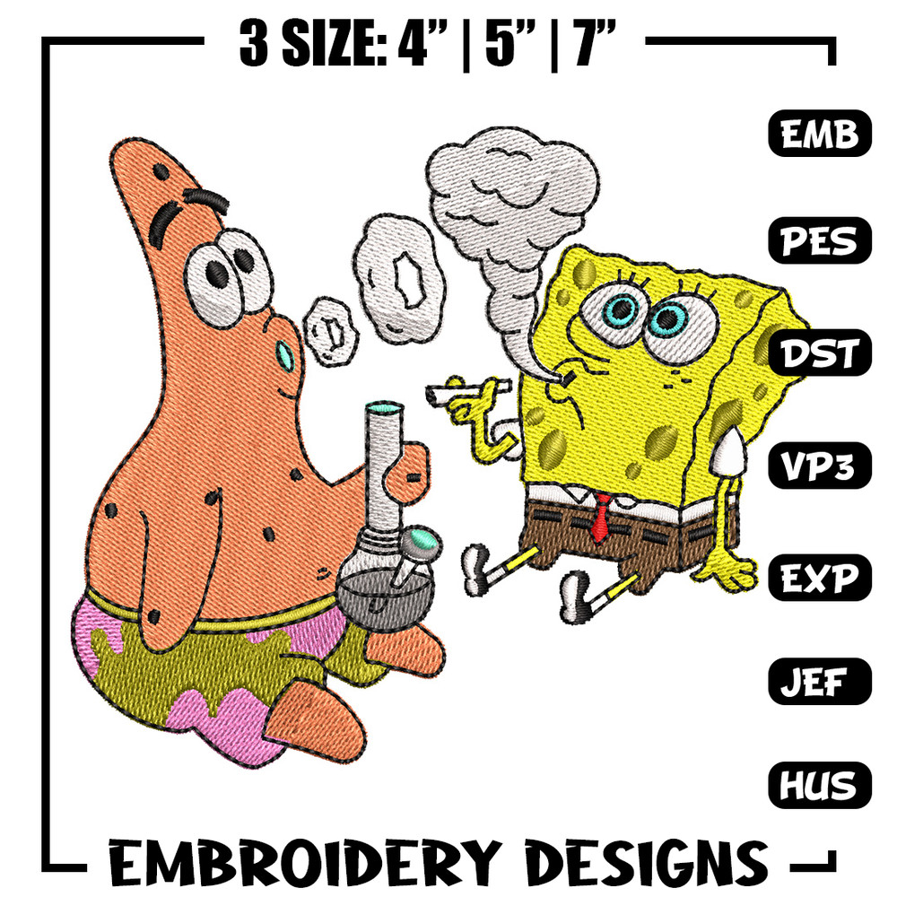 Spongebob smoke embroidery design, Spongebob embroidery, Emb design, Embroidery shirt, Embroidery file, Digital download.jpg