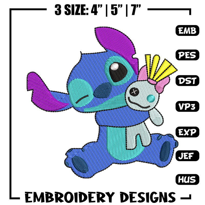 Stitch With Doll embroidery design, Stitch cartoon embroidery, cartoon design, embroidery file, Digital download.jpg