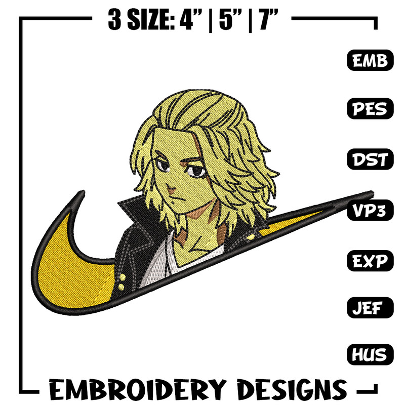 Swoosh Mikey embroidery design, Tokyo Revengers embroidery, Nike design, anime design, anime shirt, Digital download.jpg