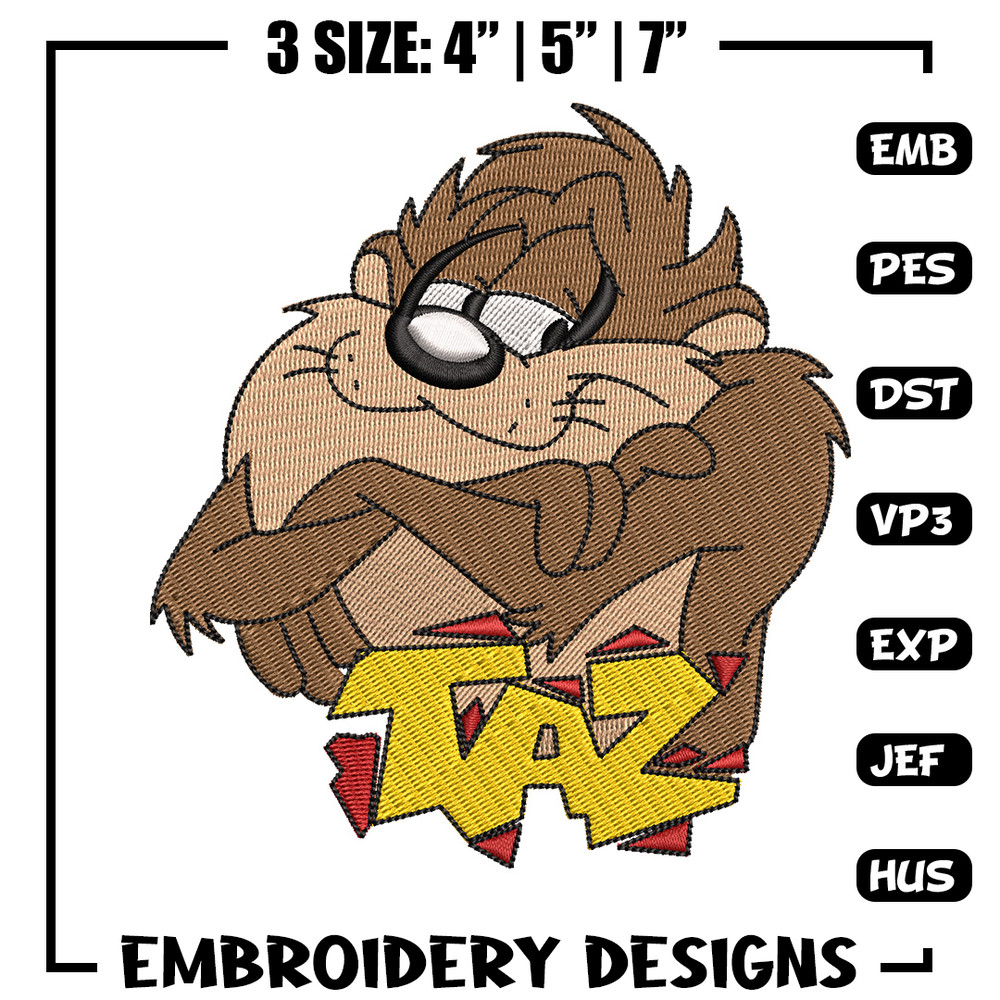 Taz embroidery design, Taz embroidery, Emb design, Embroidery shirt, Embroidery file, Digital download.jpg