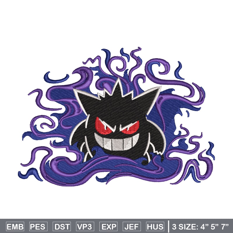 Gengar embroidery design, Pokemon embroidery, Embroidery shirt, Embroidery file, Anime design, Digital download.jpg