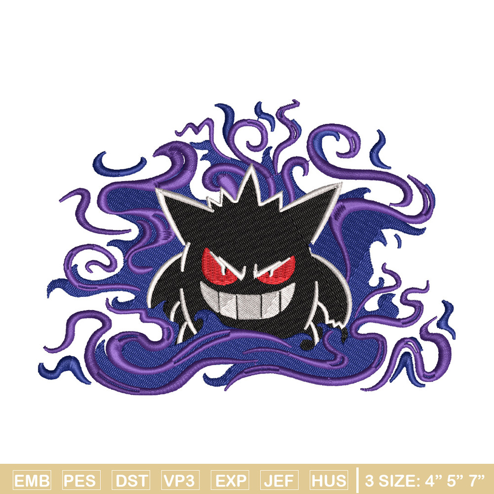 Gengar embroidery design, Pokemon embroidery, Embroidery shirt, Embroidery file, Anime design, Digital download.jpg