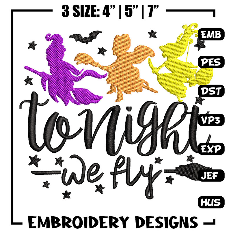 To night we fly embroidery design, Halloween embroidery, Emb design, Embroidery shirt, Embroidery file, Digital download.jpg