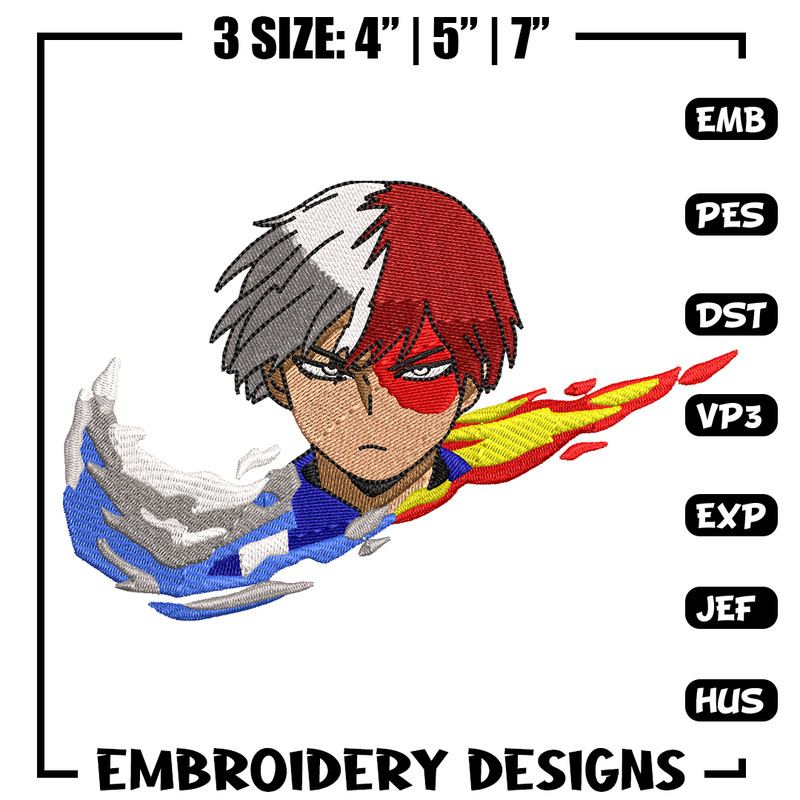 Todoroki Nike embroidery design, My hero academia embroidery, Nike design, anime design, anime shirt, Digital download.jpg