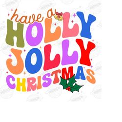 retro holly jolly christmas png, vintage christmas sublimation, colorful holiday png, groovy winter png, christmas subli