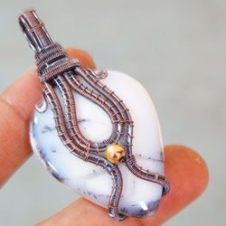 dendritic opal pendant wire wrapped pendant handmade jewellery copper wire wrapped jewellery women's gifts jewelry chris