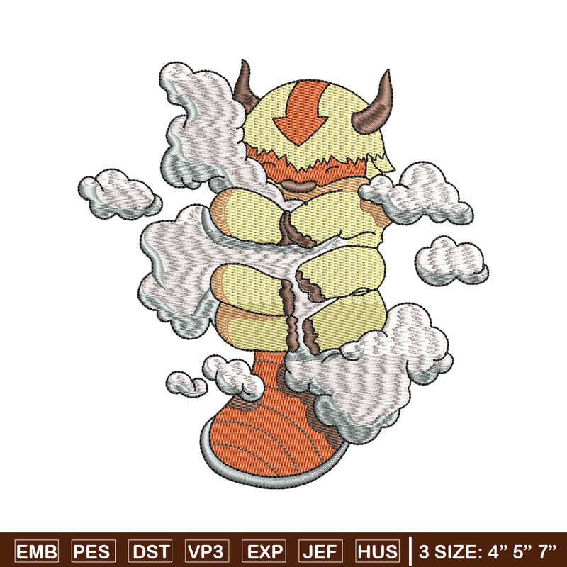 Appa With Clouds embroidery design, Avatar cartoon embroidery, cartoon design, cartoon shirt, Digital download.jpg