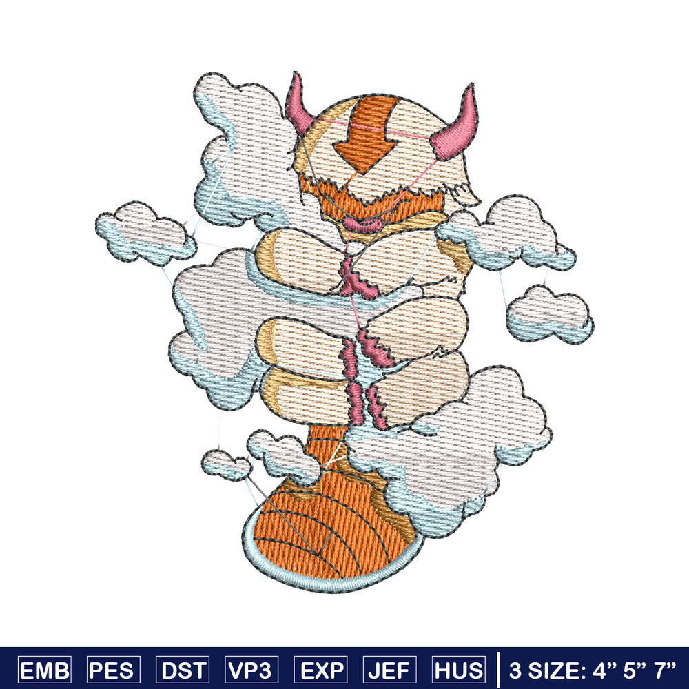 Appa with clouds embroidery design, Avatar embroidery, embroidery file, cartoon design, cartoon shirt, Digital download.jpg