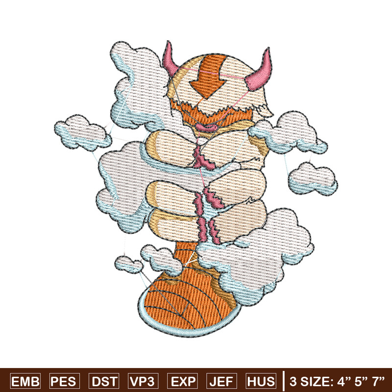 Appa with clouds embroidery design, Avatar embroidery, embroidery file, cartoon design, cartoon shirt, Digital download.jpg