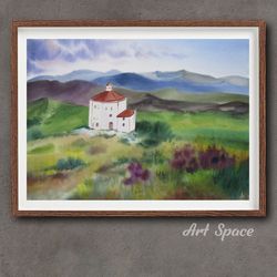 watercolor painting, original, flowering meadows, unusual interior decor, gift, decoration for office, playroom, home