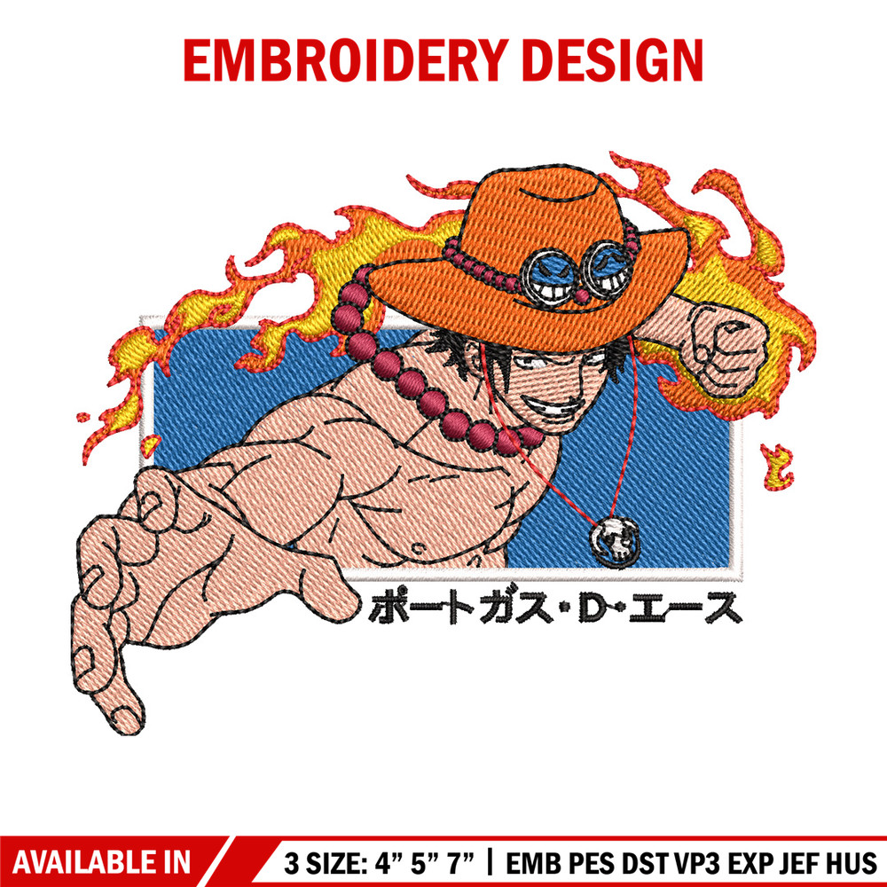 Ace punch embroidery design, One piece embroidery, Anime design, Embroidery shirt, Embroidery file, Digital download.jpg