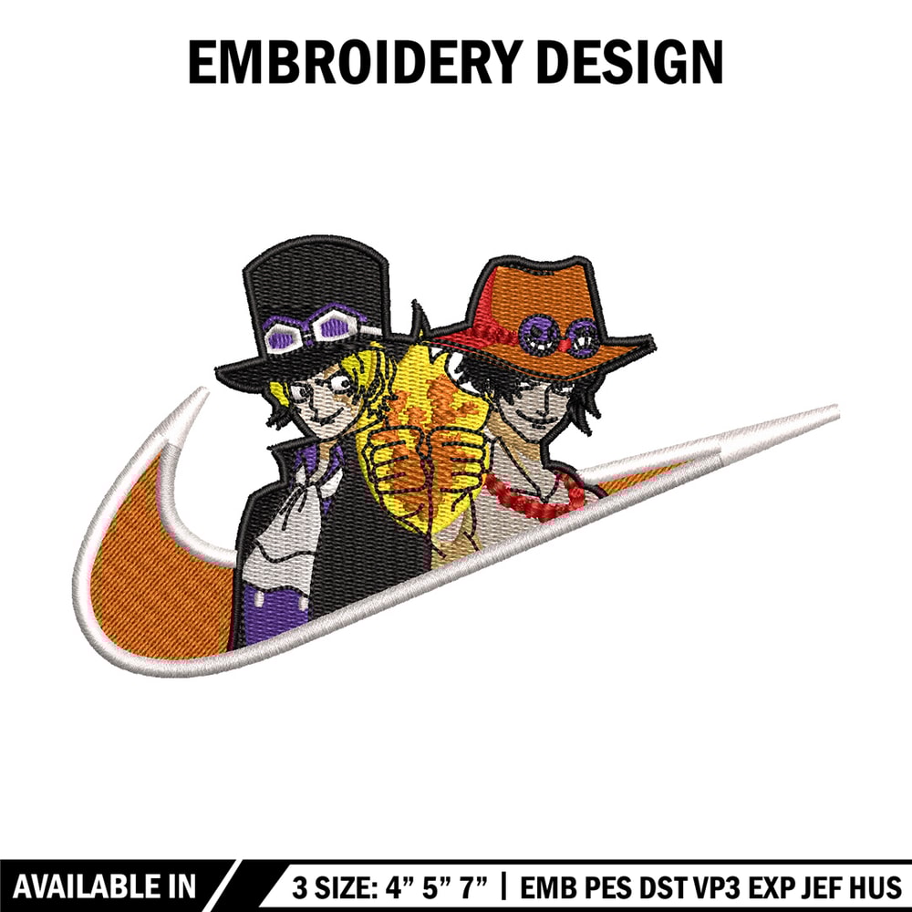 Ace x sabo embroidery design, One piece embroidery, Nike design, Embroidery shirt, Embroidery file, Digital download.jpg