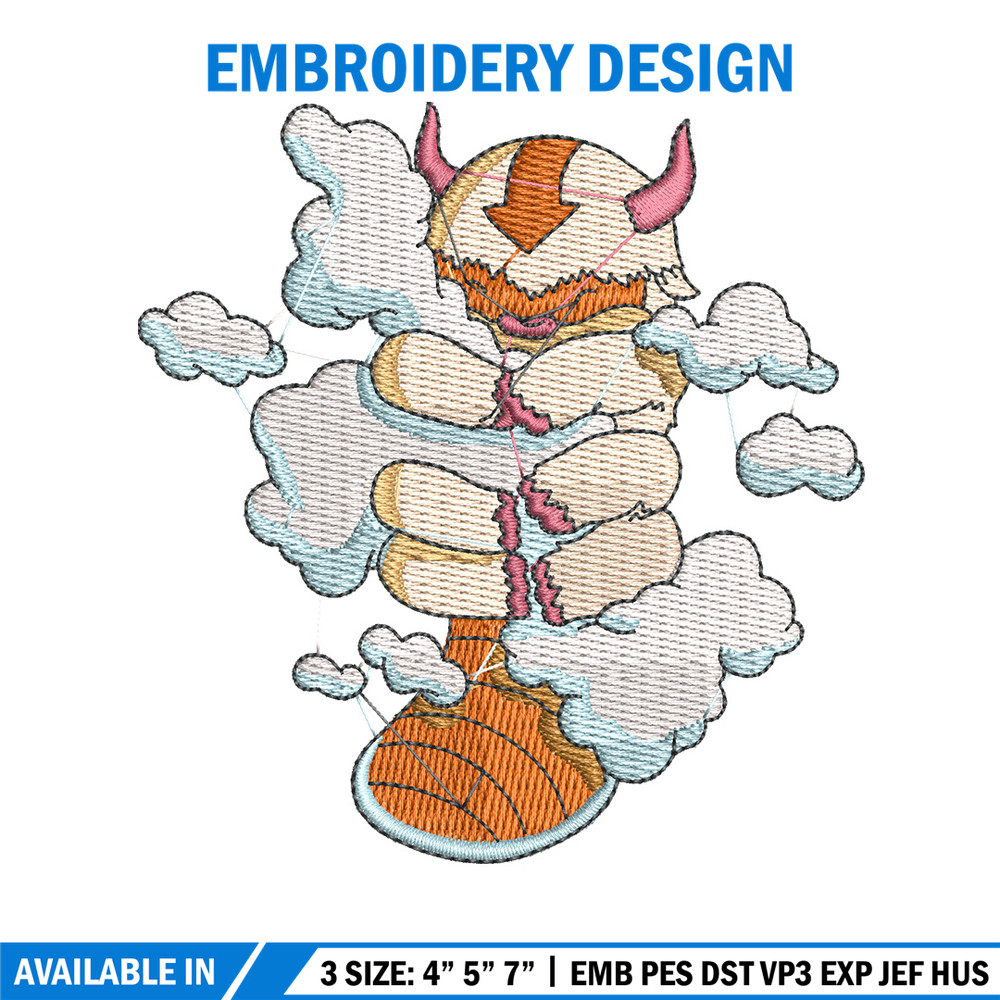 Appa cloud embroidery design, Avatar embroidery, Anime design, Embroidery shirt, Embroidery file, Digital download.jpg