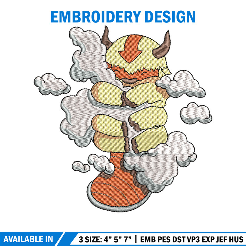 Appa With Clouds embroidery design, Avatar cartoon embroidery, cartoon design, cartoon shirt, Digital download.jpg