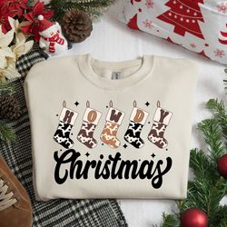 howdy christmas sweatshirt, western christmas sweater, christmas socks sweatshirt, cowboy christmas crewneck, christmas