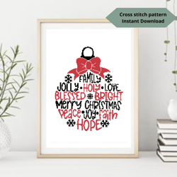 Red christmas ball cross stitch pattern, Merry Christmas embroidery design, Instant download, Digital PDF