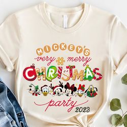 mickey's very merry christmas party 2023 tee, custom name disney christmas shirt, mickey and friends christmas family sh