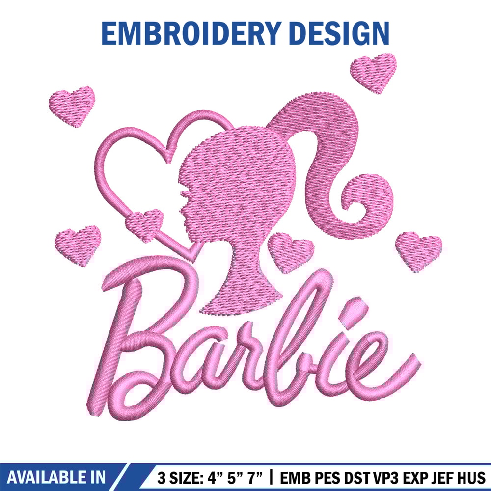 Barbie pink embroidery design, Barbie embroidery, Embroidery file, Embroidery shirt, Emb design, Digital download.jpg