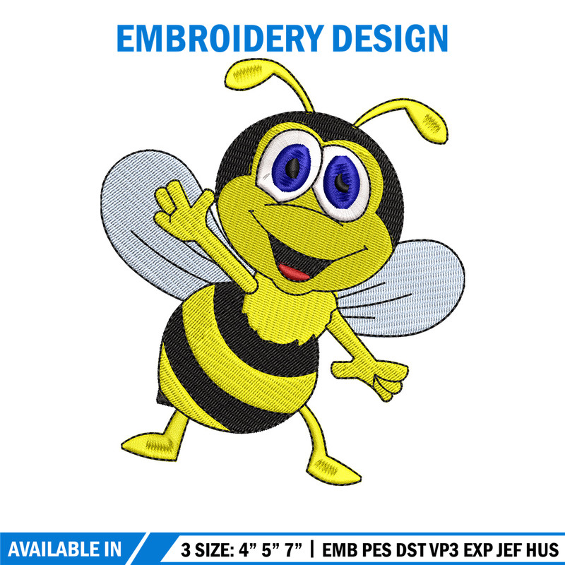 Bee cartoon embroidery design, Bee embroidery, Embroidery file, Embroidery shirt, Emb design, Digital download.jpg