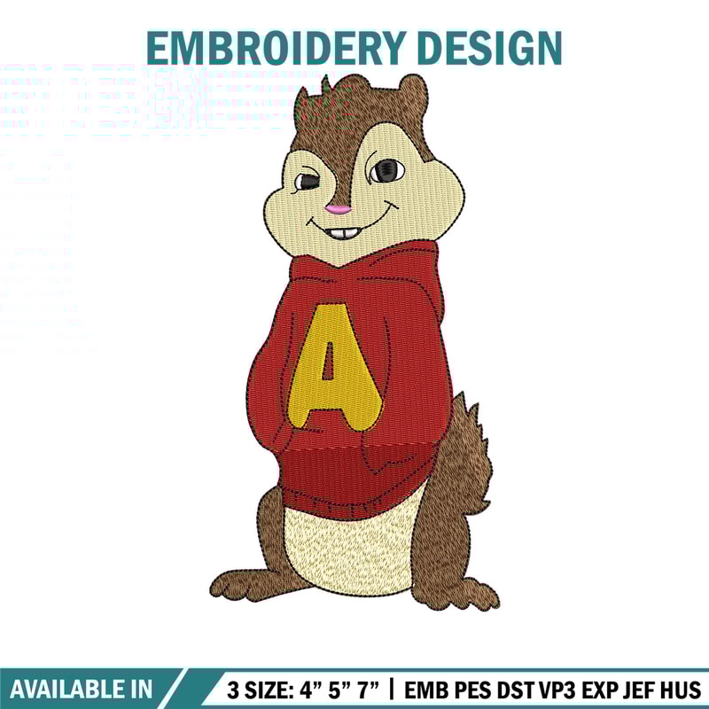 Alvin embroidery design, Chipmunks embroidery, Embroidery file, Embroidery shirt, Emb design, Digital download.jpg
