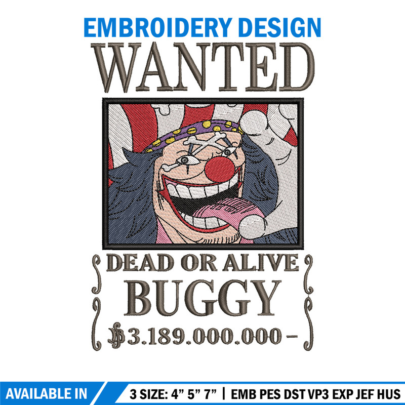 Bounty buggy embroidery design, One piece embroidery, Anime design, Embroidery shirt, Embroidery file,Digital download.jpg