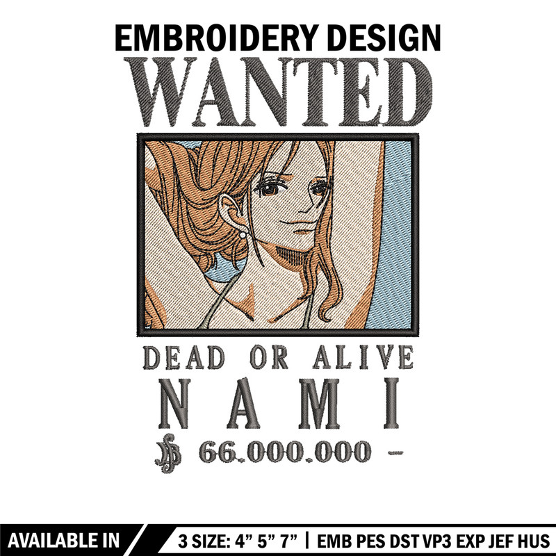 Bounty nami embroidery design, One piece embroidery, Anime design, Embroidery shirt, Embroidery file,Digital download.zip.jpg