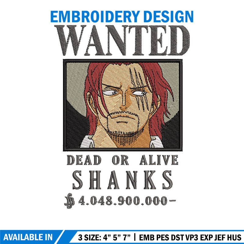 Bounty shanks embroidery design, One piece embroidery, Anime design, Embroidery shirt, Embroidery file,Digital download.zip.jpg