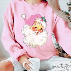 Retro Pink  Santa SweaT-Shirt Png, Holiday SweaT-Shirt Png, Vintage Santa SweaT-Shirt Png, Christmas, Santa SweaT-Shirt