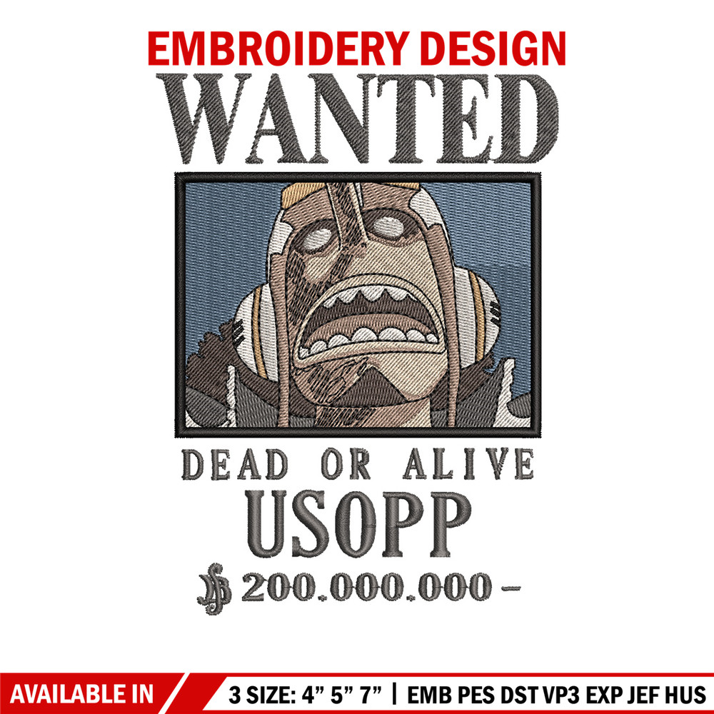 Bounty usopp embroidery design, One piece embroidery, Anime design, Embroidery shirt, Embroidery file,Digital download.zip.jpg